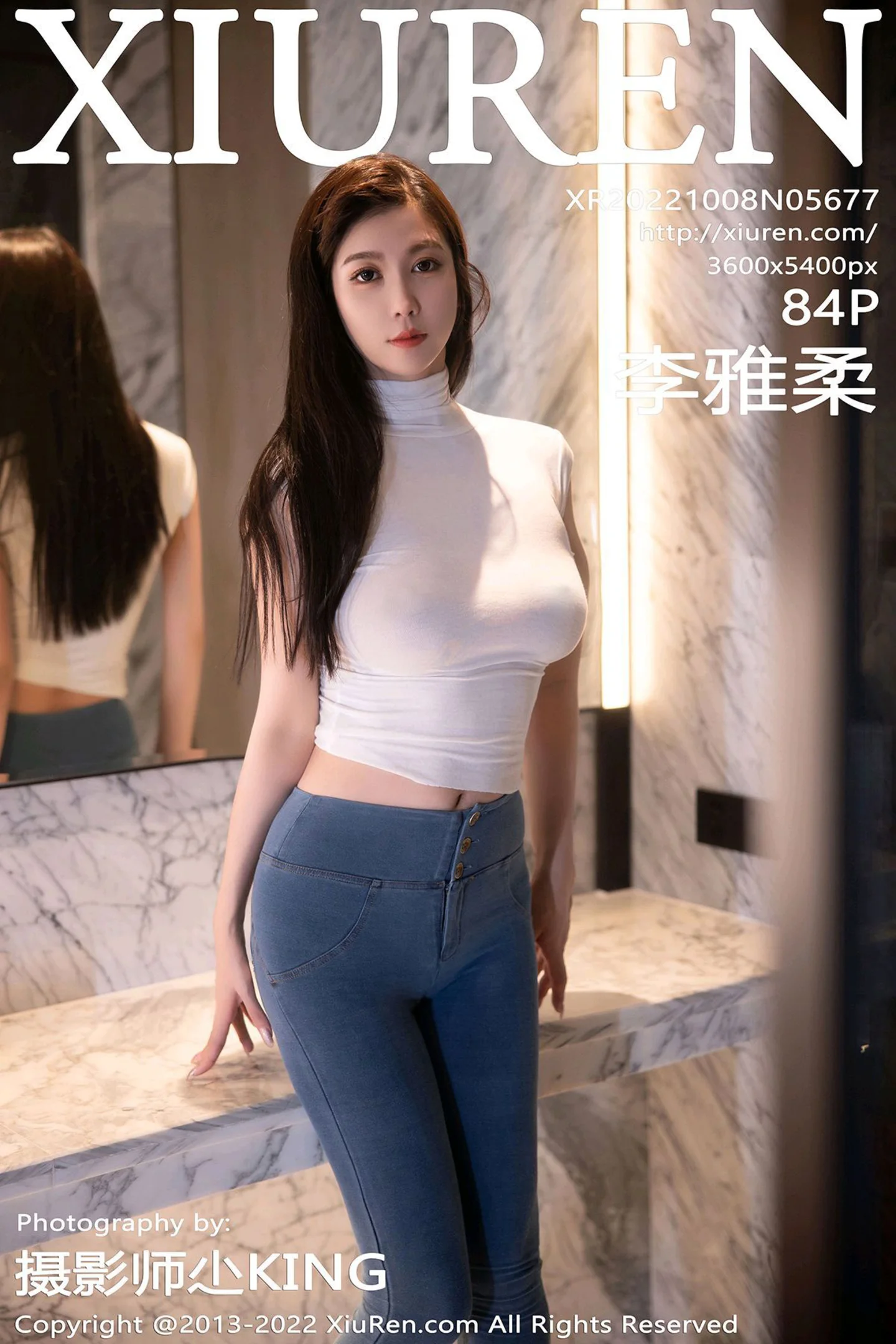 [XiuRen秀人网]No.5677_模特李雅柔白色紧身上衣配蓝色牛仔裤露浅色内衣高挑迷人写真84P-秀人网 - XiuRen.Space